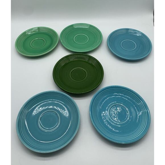 Vtg 6 Fiestware Saucers Assorted Colors Including HTF Forrest Green - Picture 3 of 5